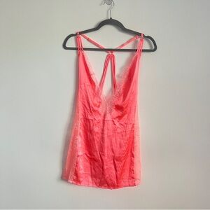 Victoria’s Secret Coral Satin Lace Chemise Slip Nightie Strappy Back Size M